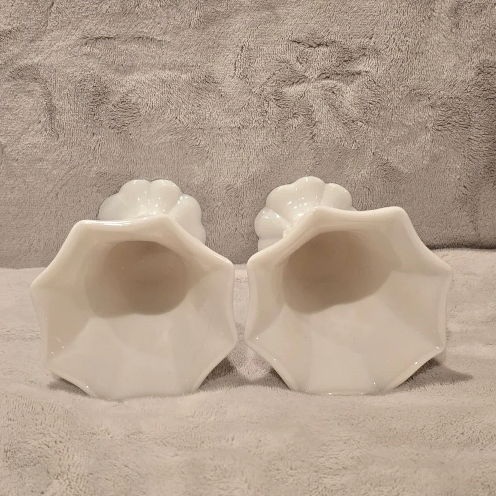 Vintage Westmoreland Milk Glass Beaded Grape Scalloped Footed Bud Vases Set of 2